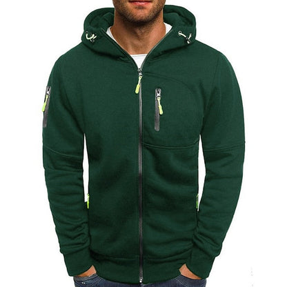 Sweat à capuche homme – Coupe ajustée – Fermeture zippée – Poches utilitaires – Tissu respirant
