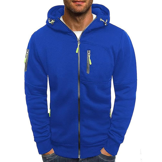 Sweat à capuche homme – Coupe ajustée – Fermeture zippée – Poches utilitaires – Tissu respirant