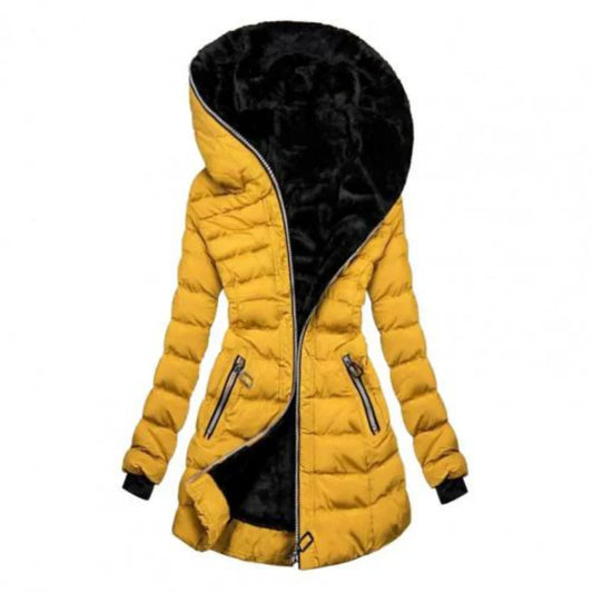 Veste matelassée femme – Coupe droite – Doublure chaude – Capuche – Longueur mi-cuisse