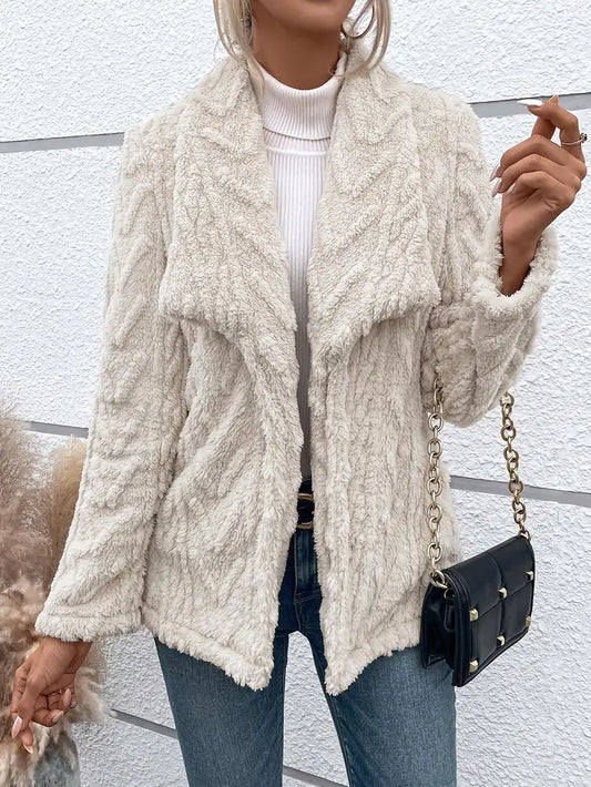 Veste polaire femme – Coupe décontractée – Col châle – Ouverture frontale – Longueur hanches