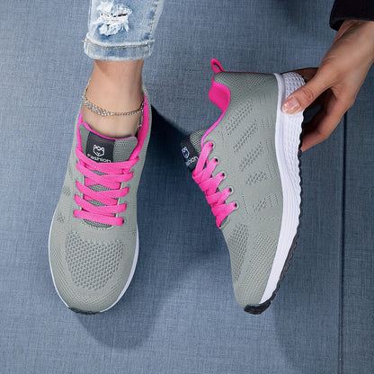 Chaussures de sport femme – Tricot souple – Respirantes – Légères – Basses à lacets