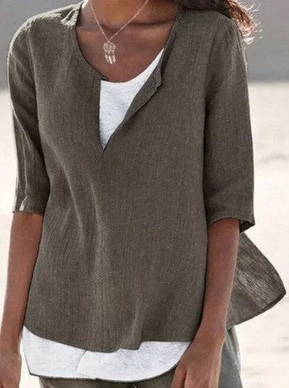 Blouse femme – Coupe ample – Manches mi-longues – Tissu respirant – Style décontracté