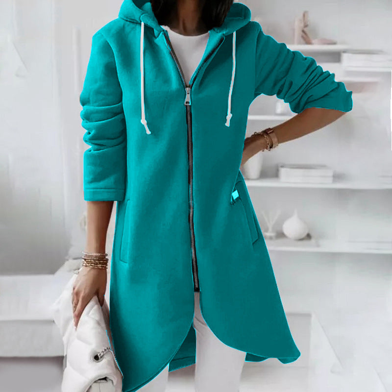 Veste sweat femme – Coupe décontractée – Coton – Capuche zippée – Longueur mi-cuisse