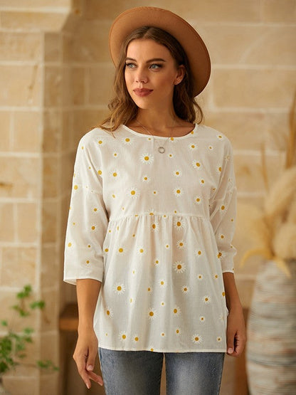 Top femme – Coupe décontractée – Manches courtes – Imprimé floral – Tissu respirant