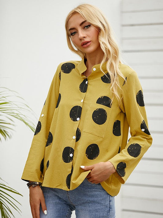 Blouse Femme – Coupe Ample – Tissu Respirant – Imprimé Pois – Manches Longues