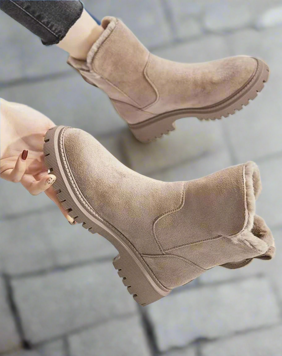 Bottes Femme - Suédées - Semelle Épaisse Antidérapante - Doublure Chaude - Bout Rond