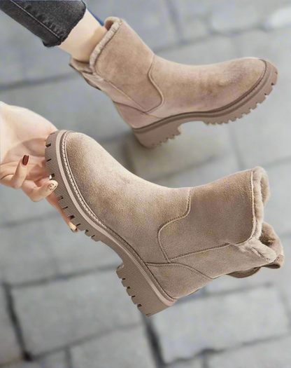 Bottes Femme - Suédées - Semelle Épaisse Antidérapante - Doublure Chaude - Bout Rond