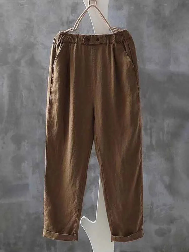 Pantalon femme décontracté – Coupe ample – Taille élastique – Tissu respirant – Longueur cheville