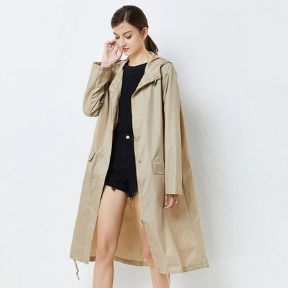 Veste imperméable femme – Coupe droite – Longue – Capuche – Poches à rabat