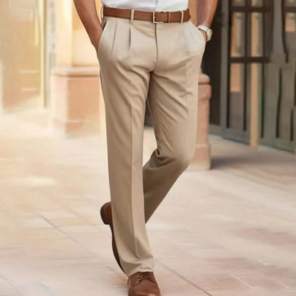 Pantalon homme – Coupe tailleur – Jambe droite – Devant plissé – Coton mélangé