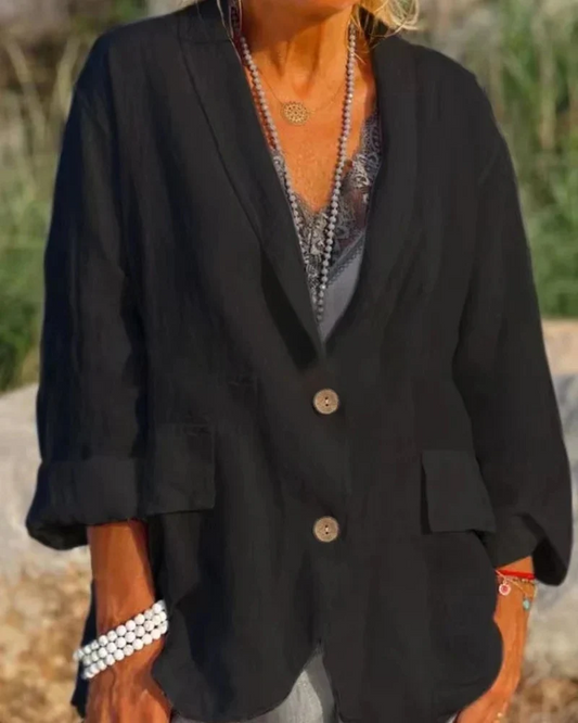 Veste femme – Coupe décontractée – Fibres naturelles respirantes – Col tailleur