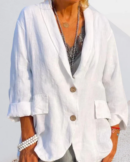 Veste femme – Coupe décontractée – Fibres naturelles respirantes – Col tailleur