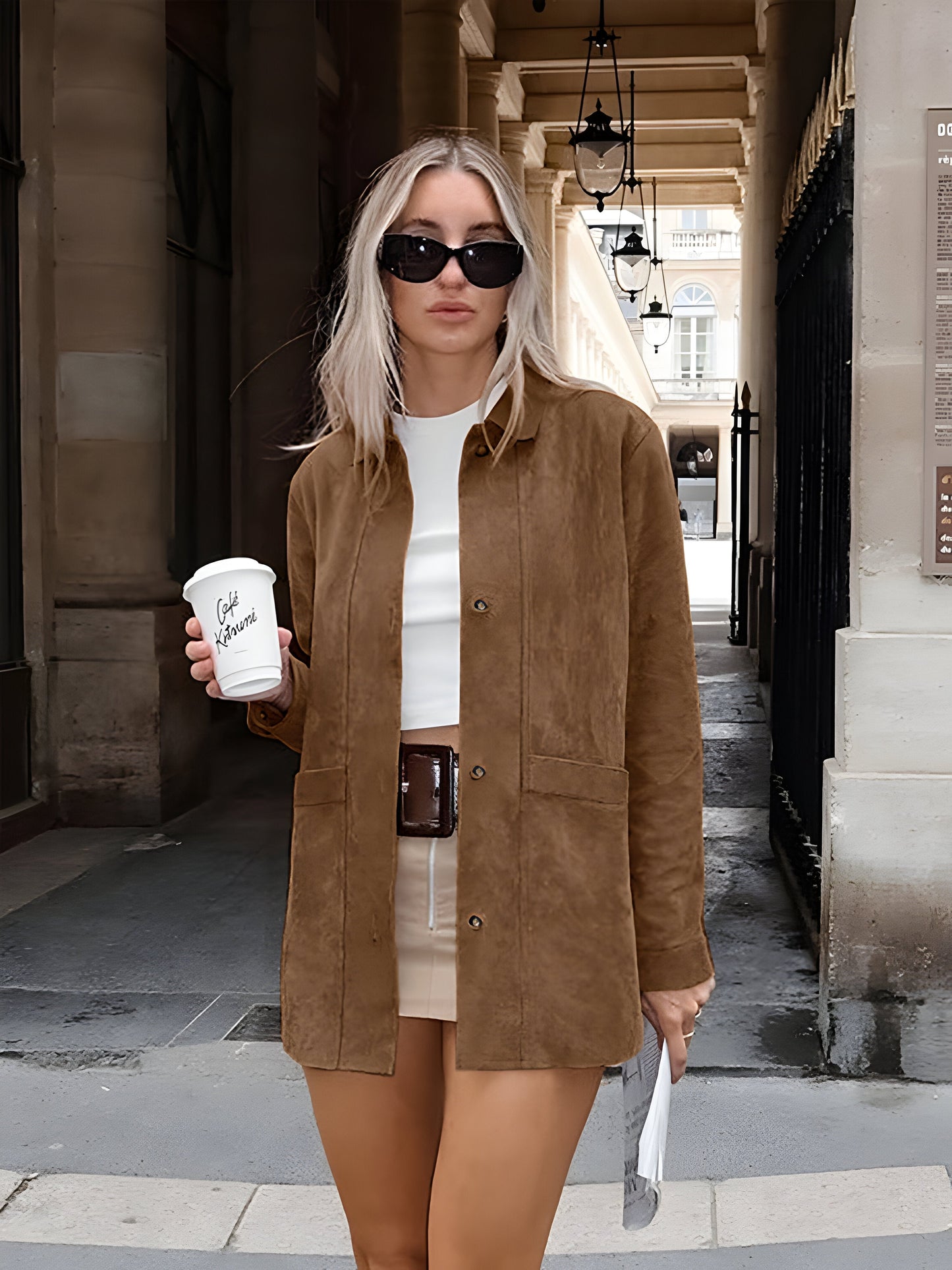 Veste oversize femme – Tissu luxueux – Coupe ample – Épaules tombantes – Boutons devant