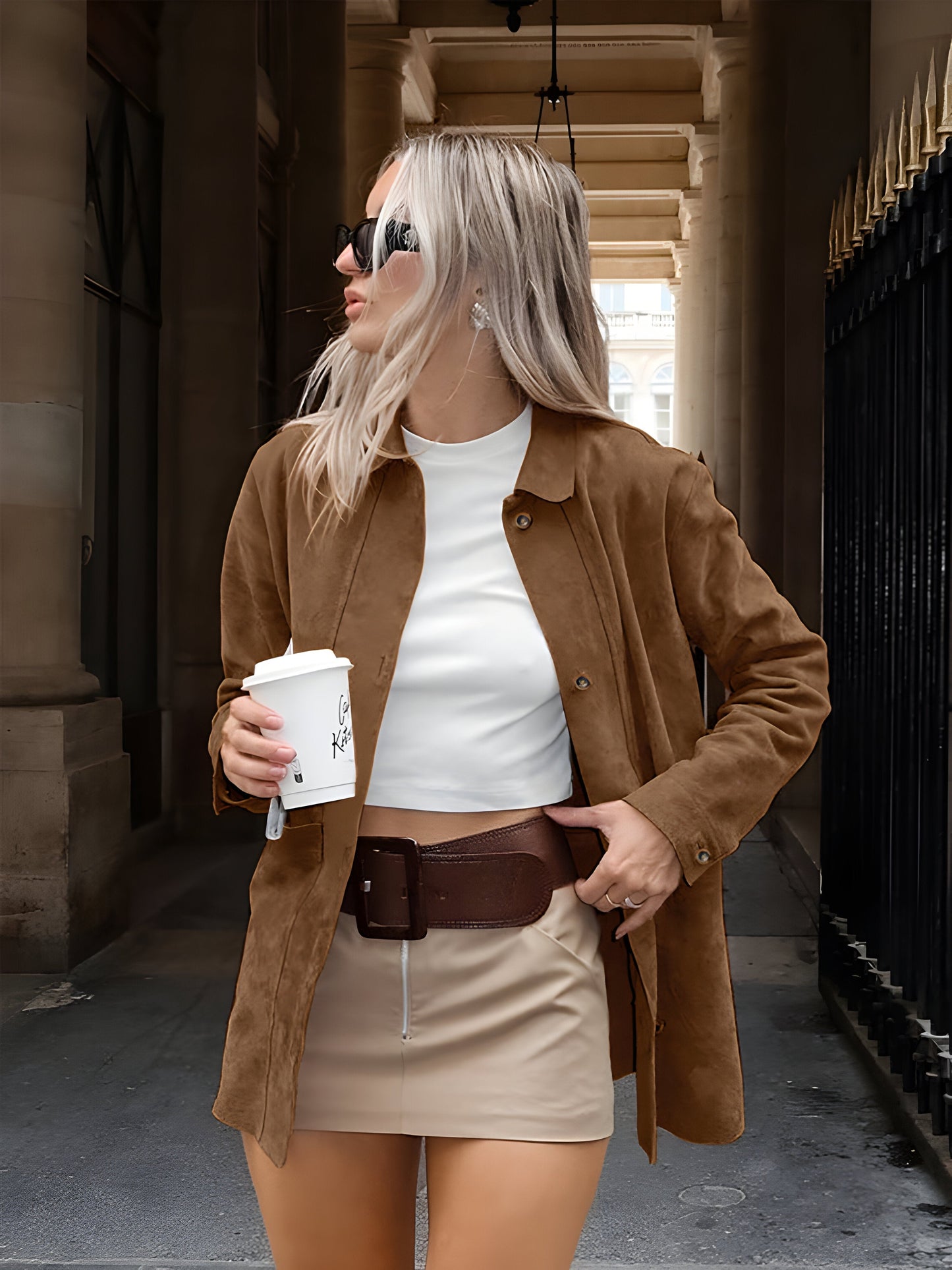 Veste oversize femme – Tissu luxueux – Coupe ample – Épaules tombantes – Boutons devant