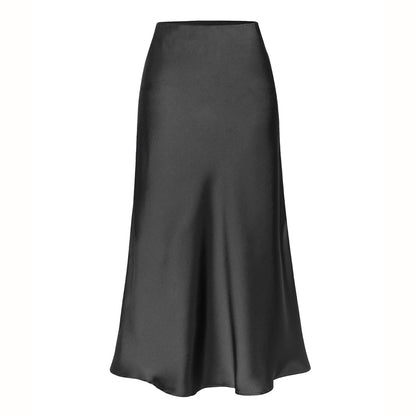 Jupe midi élégante en satin taille haute pour femme