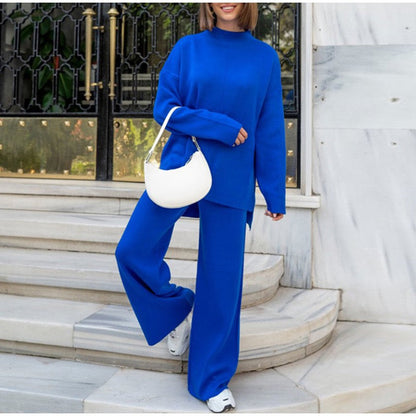 Ensemble détente femme – Maille douce – Coupe ample – Haut col rond et pantalon large