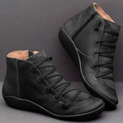 Bottines Femme – Cuir Lisse – Lacets Avant – Fermeture Zip – Empiècements Texturés