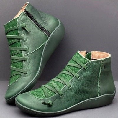 Bottines Femme – Cuir Lisse – Lacets Avant – Fermeture Zip – Empiècements Texturés