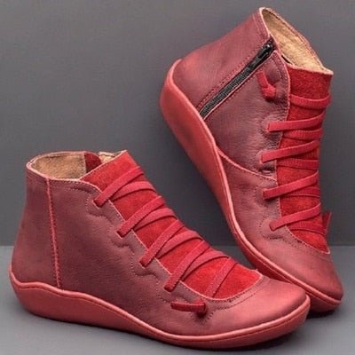 Bottines Femme – Cuir Lisse – Lacets Avant – Fermeture Zip – Empiècements Texturés