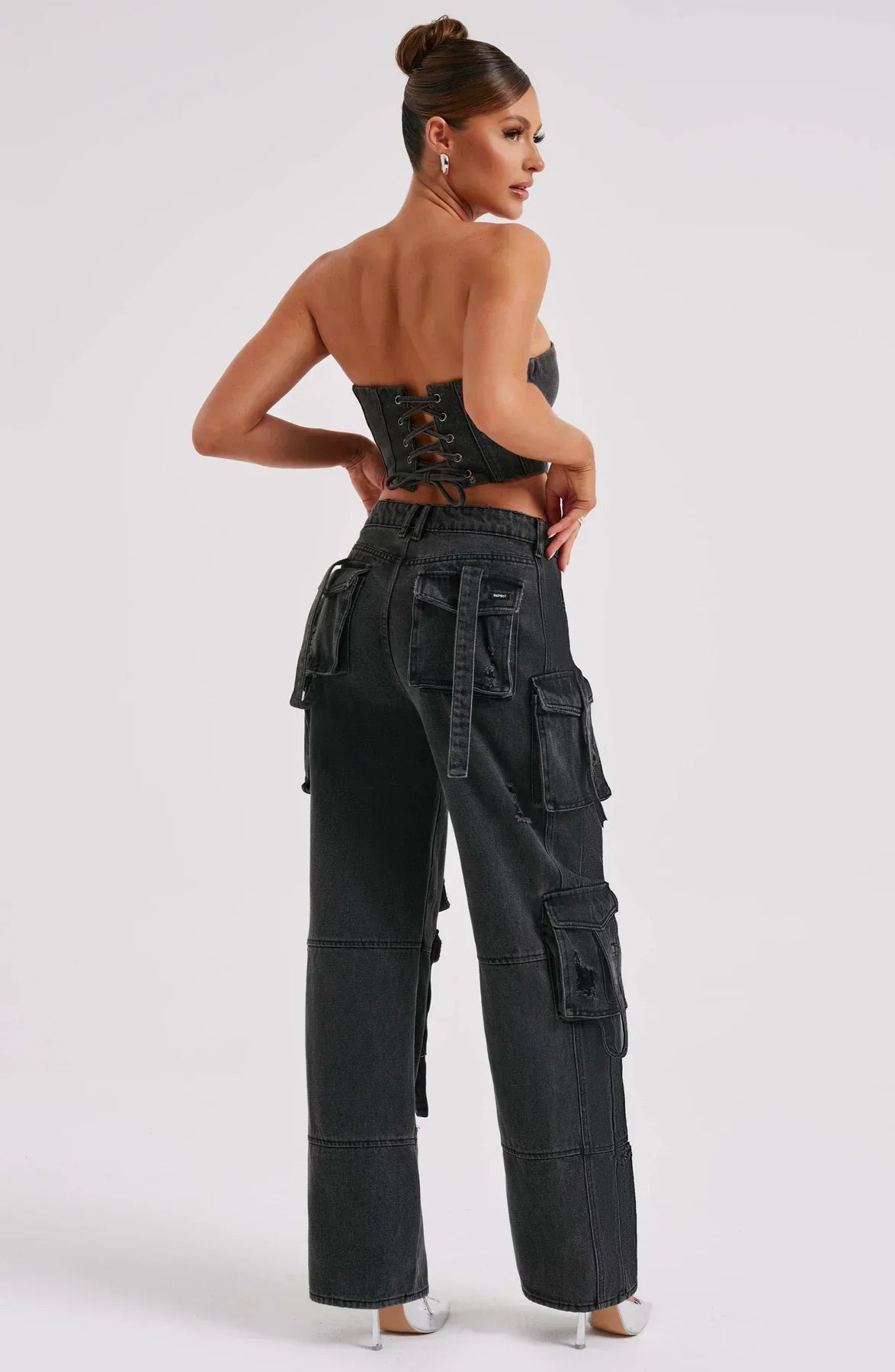 Corset femme en denim – Coupe structurée – Dos lacé – Style court décontracté