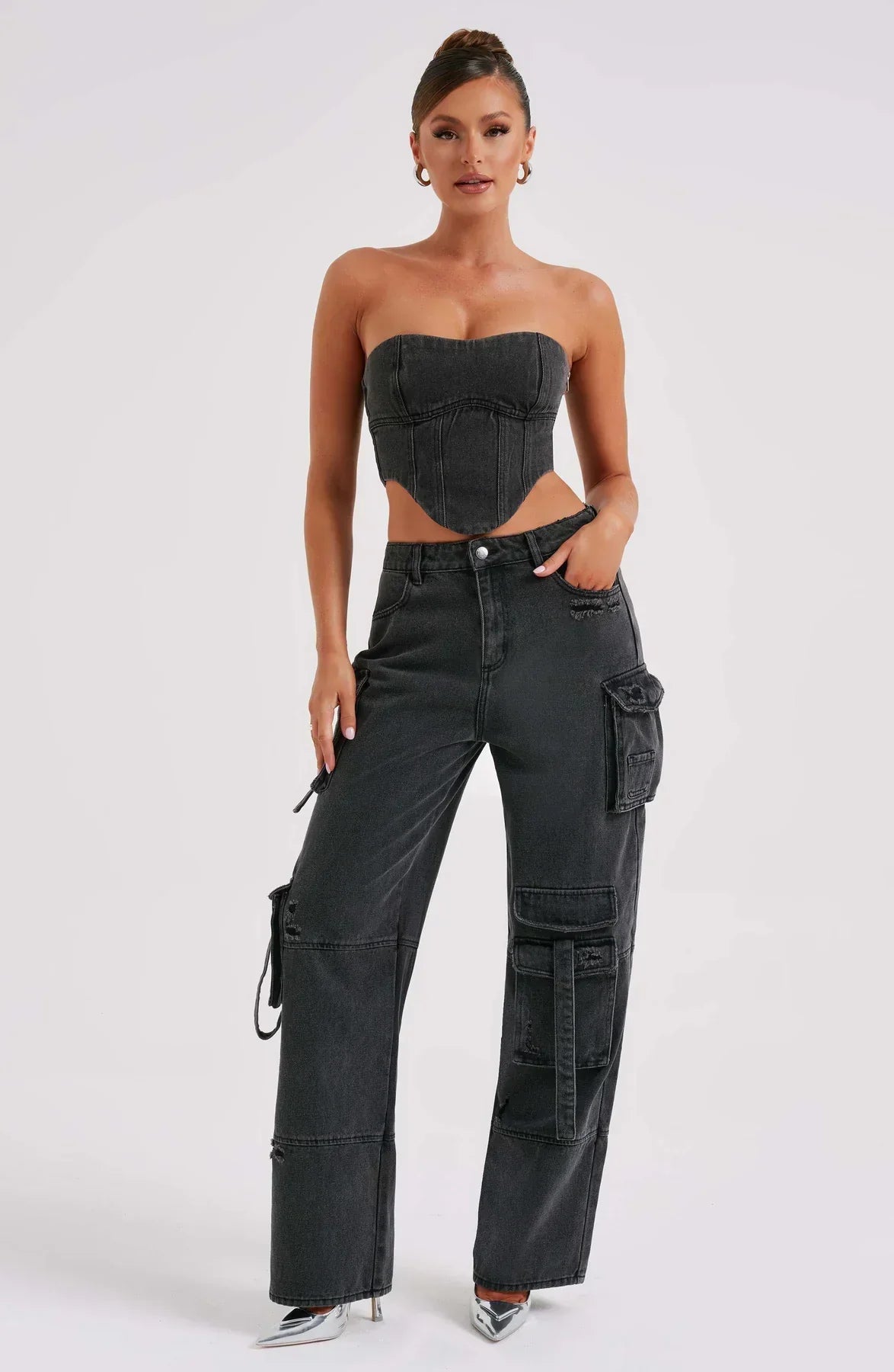Corset femme en denim – Coupe structurée – Dos lacé – Style court décontracté