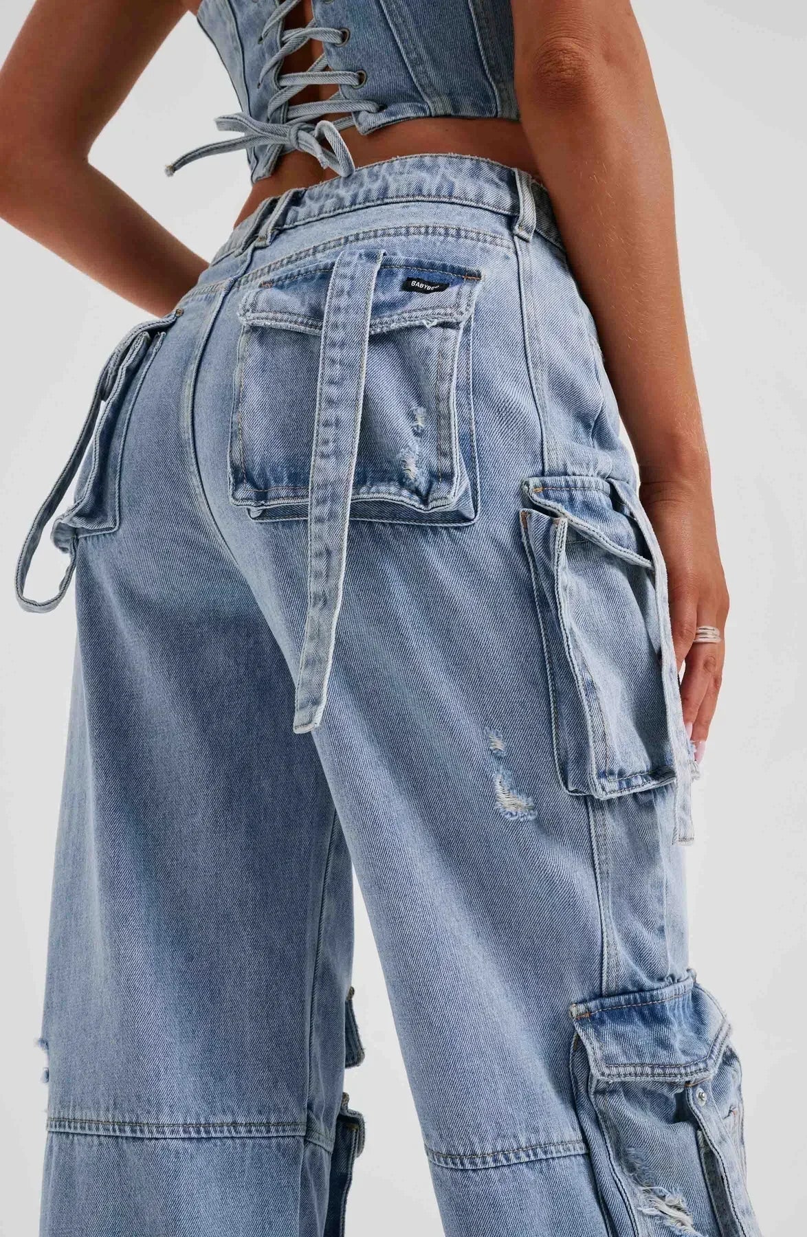 Corset femme en denim – Coupe structurée – Dos lacé – Style court décontracté