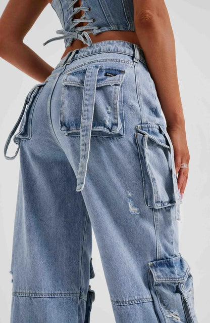 Corset femme en denim – Coupe structurée – Dos lacé – Style court décontracté