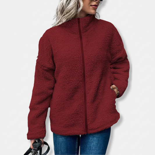 Veste femme en polaire – Coupe oversize – Col montant – Fermeture zippée