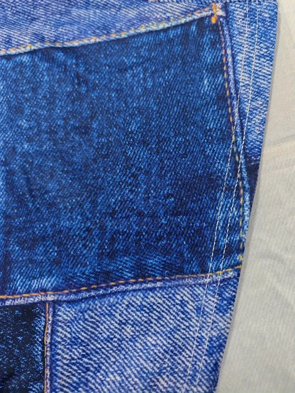 Robe Midi Femme - Cintrée Patchwork Denim - Manches Courtes Col V Chic