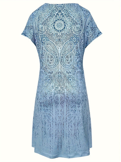 Robe mini femme – Coupe ample – Tissu respirant – Manches courtes – Col rond