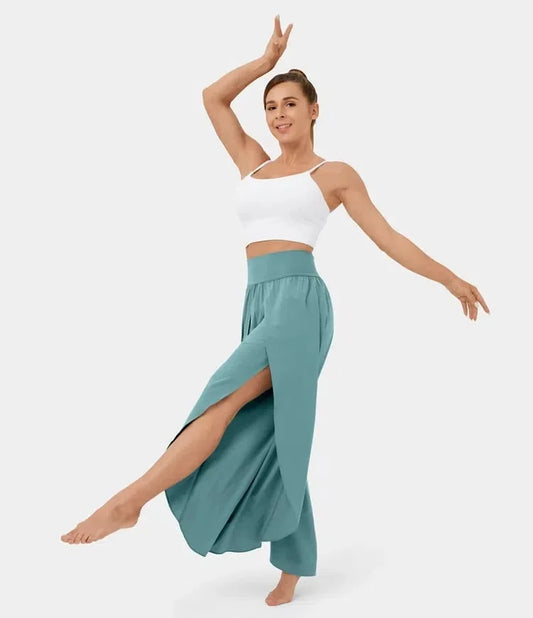 Pantalon yoga femme – Coupe ample fluide – Taille haute – Fente latérale – Tissu respirant