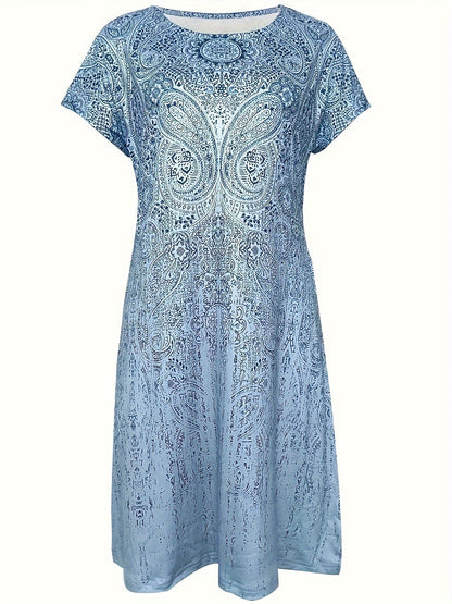 Robe mini femme – Coupe ample – Tissu respirant – Manches courtes – Col rond