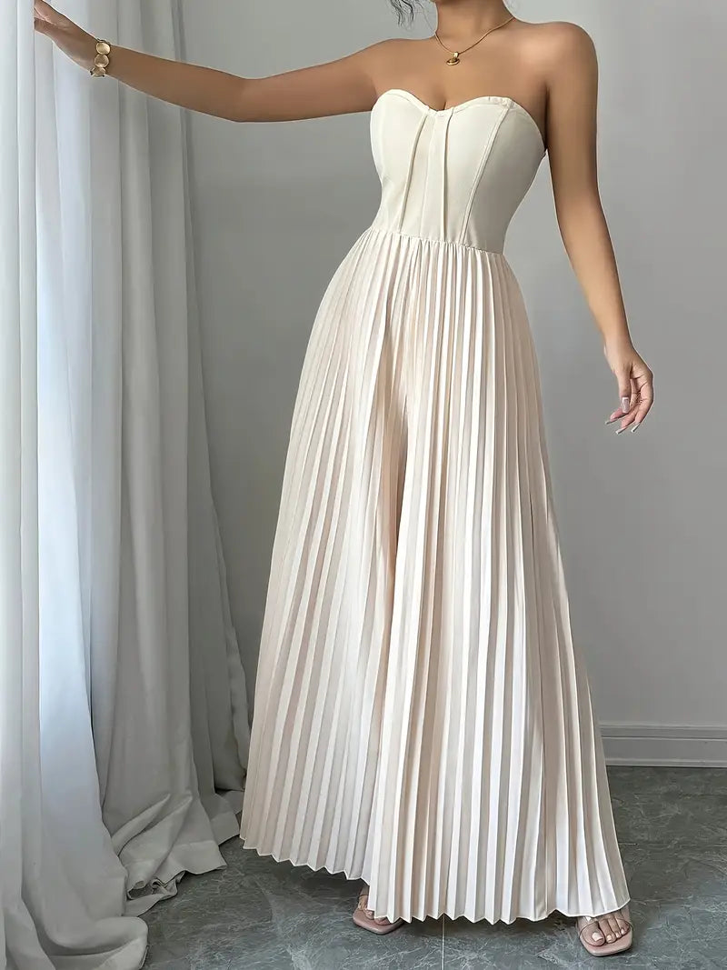 Robe Longue Femme - Sans Bretelles - Corset Structuré - Plissée Élégante