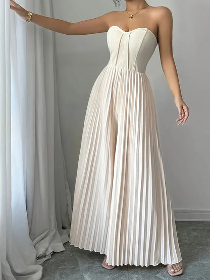 Robe Longue Femme - Sans Bretelles - Corset Structuré - Plissée Élégante