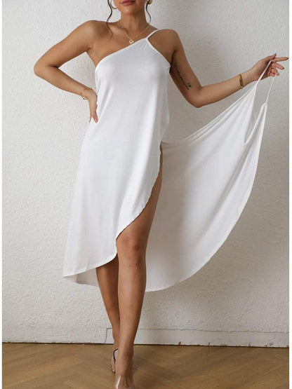 Robe Femme - Asymétrique Une Épaule - Coupe Fluide - Fendue Élégante