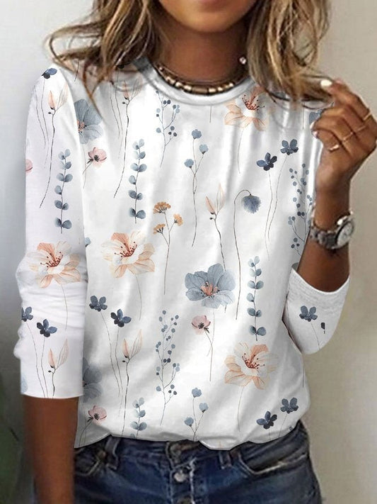 Blouse femme – Coupe décontractée – Motif fleuri – Manches longues – Tissu respirant