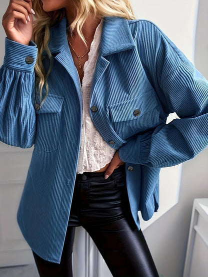 Veste décontractée femme – Coupe ample – Col châle – Texture côtelée – Poches à rabat