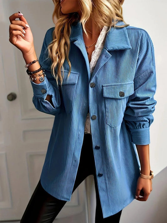 Veste décontractée femme – Coupe ample – Col châle – Texture côtelée – Poches à rabat