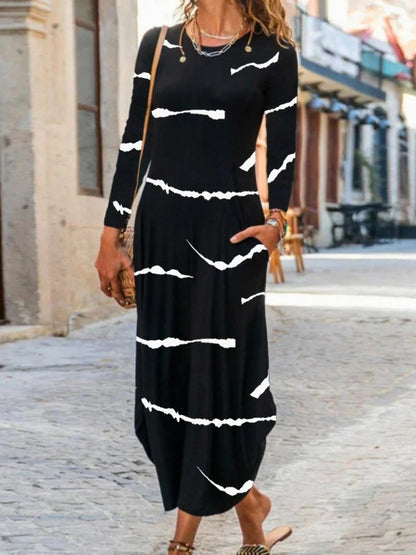 Robe longue femme – Coupe droite – Tissu respirant – Manches longues – Col rond