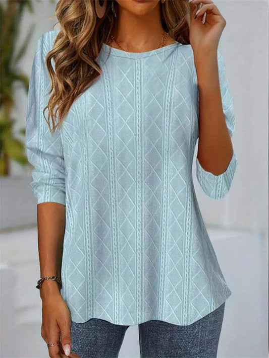 Blouse femme – Coupe droite – Manches longues – Col rond – Tissu respirant texturé