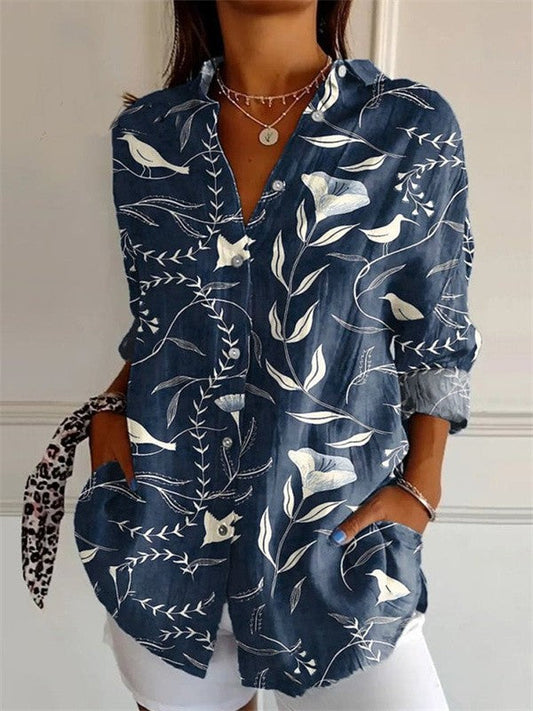 Chemise femme – Fibres naturelles – Coupe ample – Manches courtes – Imprimé floral