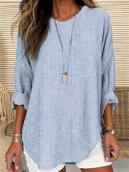 Blouse femme – Coupe ample – Manches longues – Rayures verticales – Tissu respirant