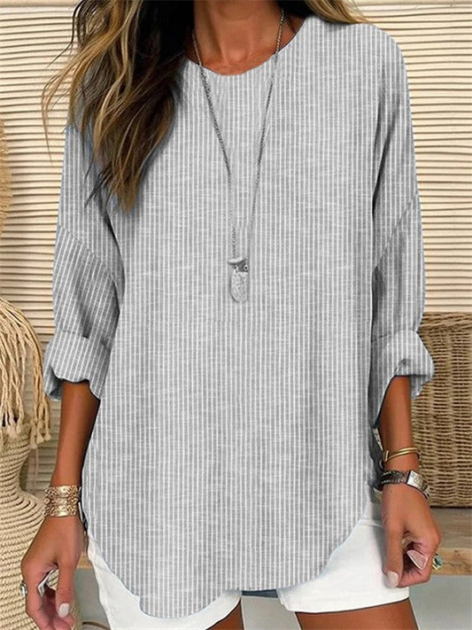 Blouse femme – Coupe ample – Manches longues – Rayures verticales – Tissu respirant