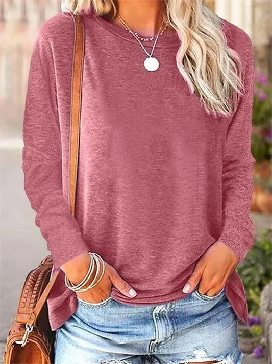 Blouse femme – Maille douce – Coupe décontractée – Manches longues – Col rond casual