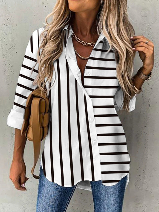 Blouse femme – Coupe ample – Tissu respirant – Manches longues – Rayures verticales