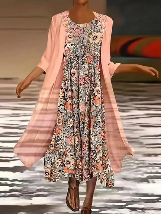 Robe longue deux pièces femme – Coupe ample – Fibres naturelles respirantes – Imprimé floral