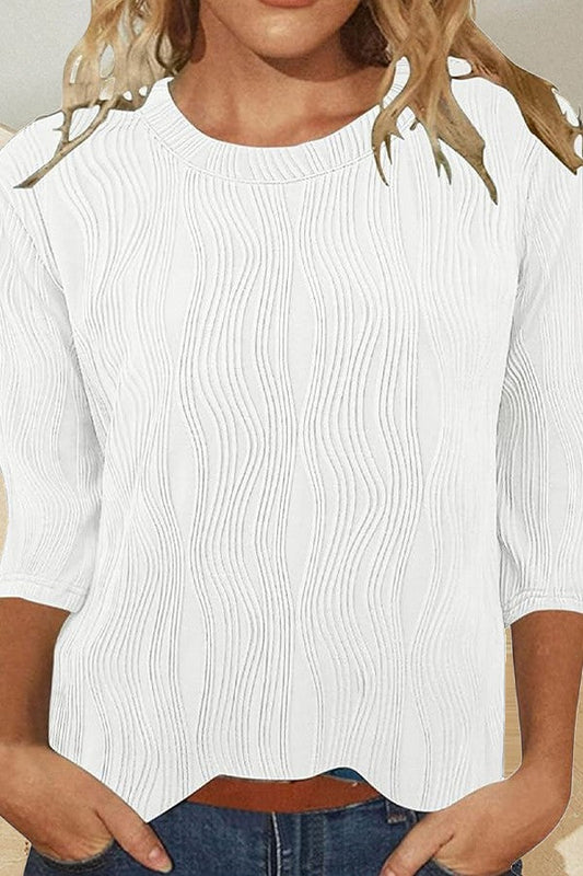 T-shirt femme manches trois-quarts – Coupe ample – Maille douce à texture côtelée – Col rond