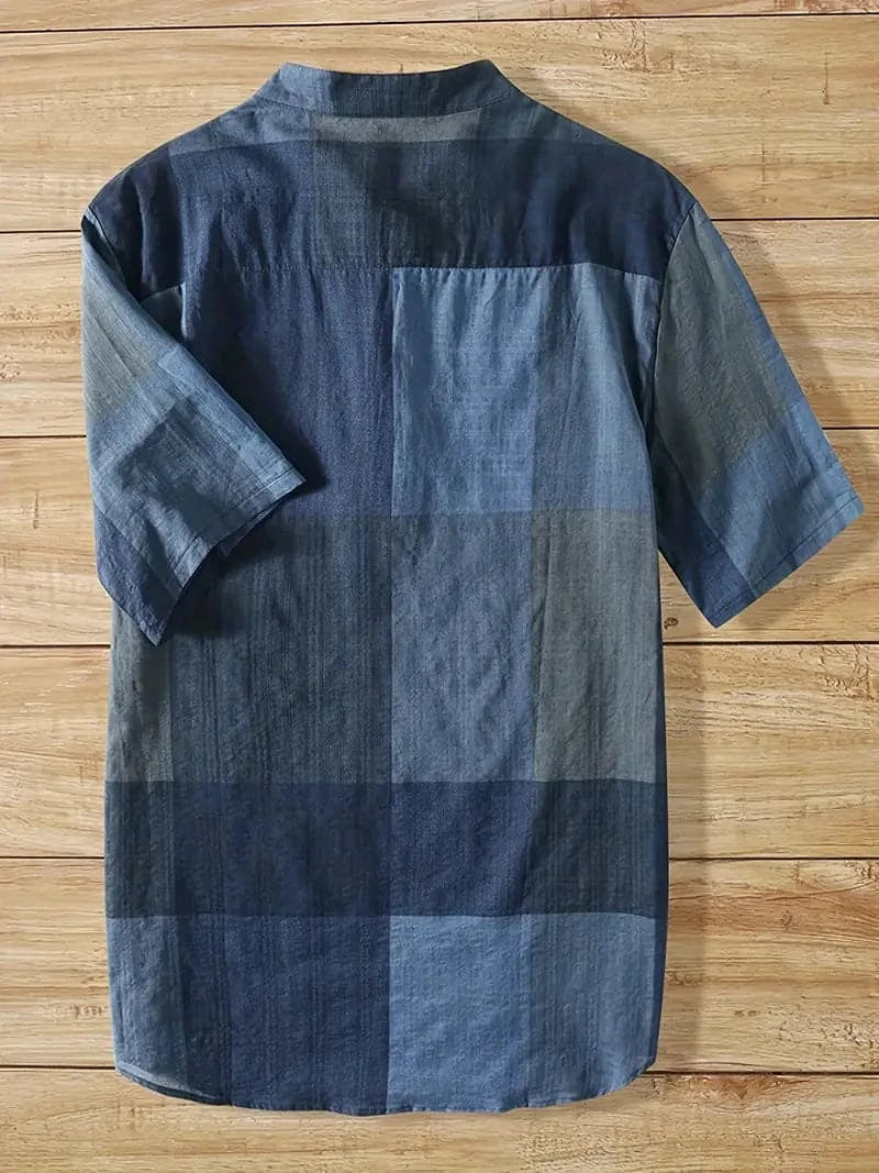 Chemise patchwork à col mandarin élégante et confortable pour hommes