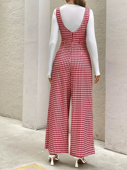 Combinaison Femme - Imprimé Pied-de-Poule - Sans Manches - Coupe Large Élégante