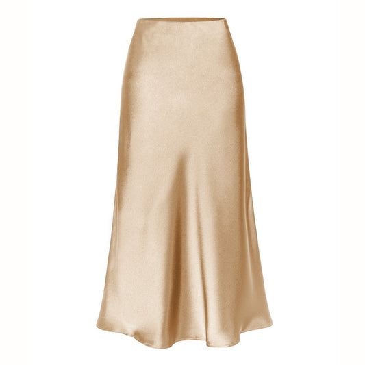Jupe midi élégante en satin taille haute pour femme